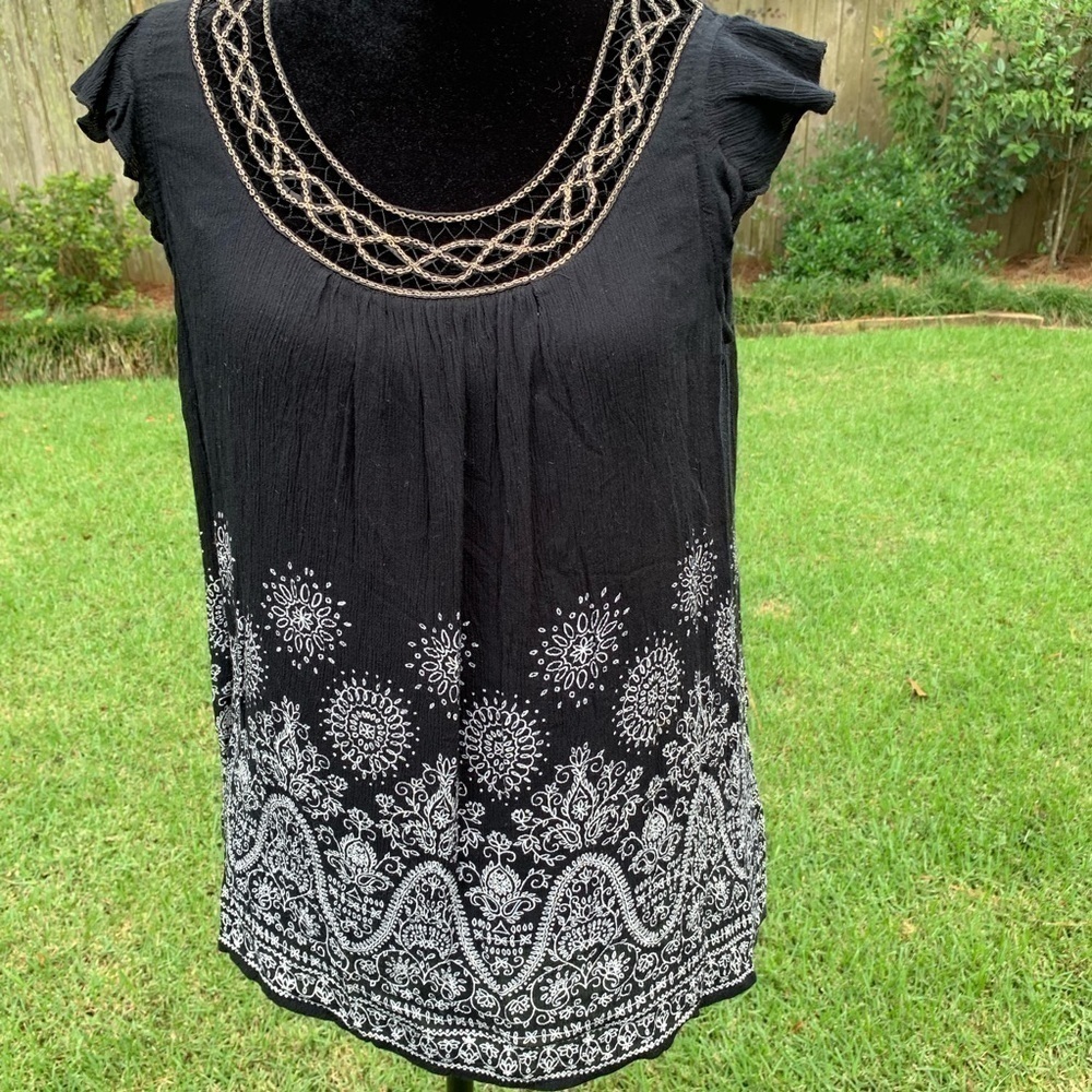 beaded embellished scoop neck summer tank top flutter sleeve metallic chain